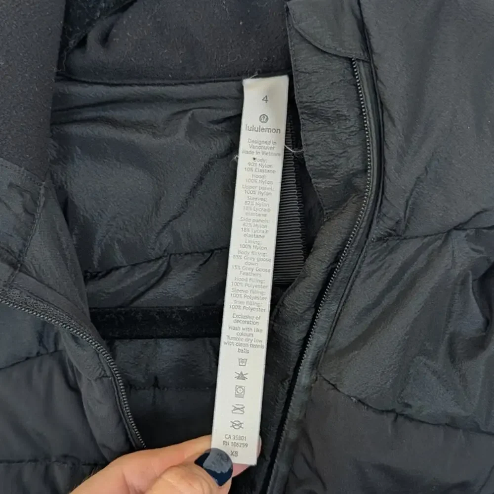 Lululemon Down For It All Jacket W4AQJS Womens 4 Black Water-repellent Zip
